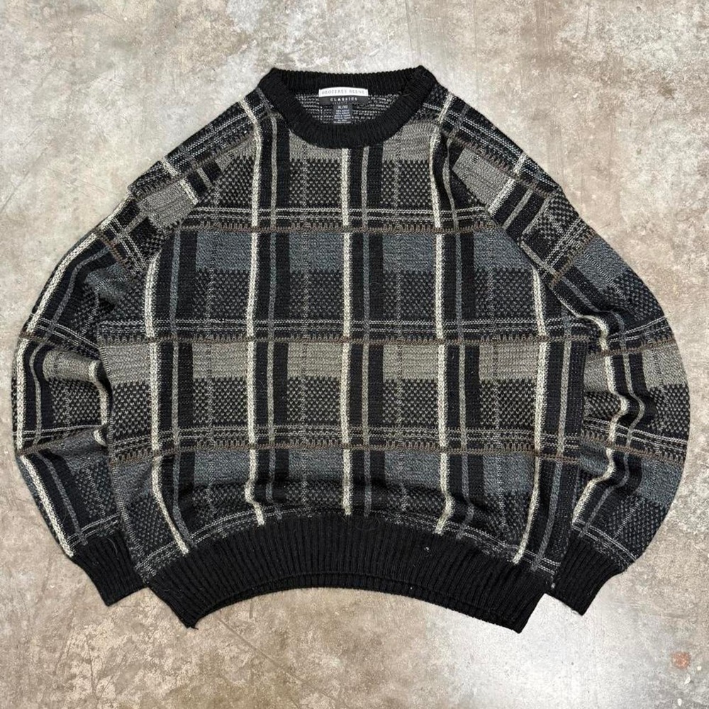 Vintage Geoffrey Beene 90s 3D Knit Sweater Mens XL Black Gray Coogi Style